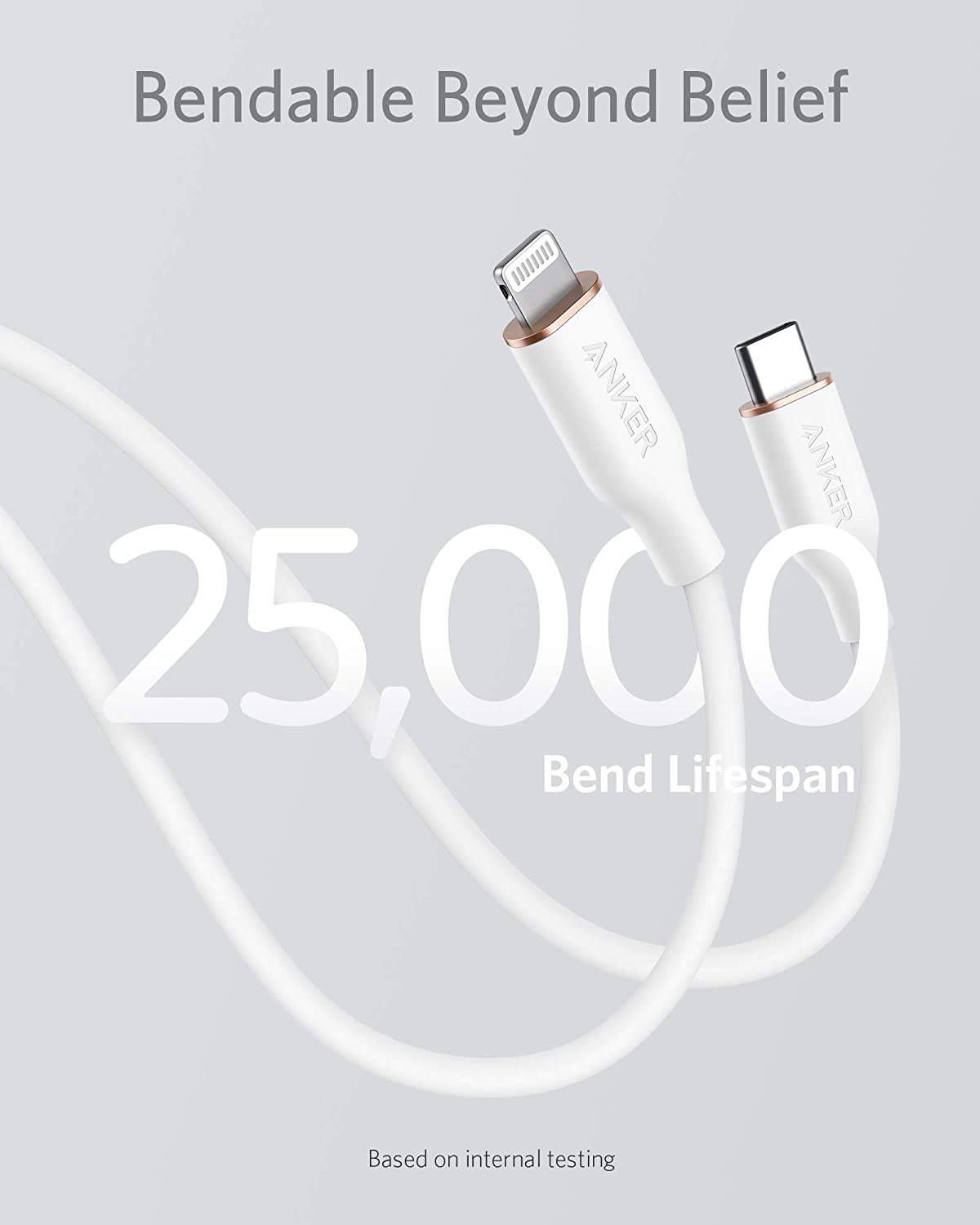 Anker 641 USB-C to Lightning cable, 3 ft silicone charging and data transfer cable for Apple devices, shown coiled and ready for use.
