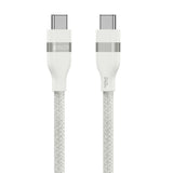 Anker USB-C to USB-C cable in white, 3 ft length, upcycled-braided design, supports 240W charging, shown connected between devices.