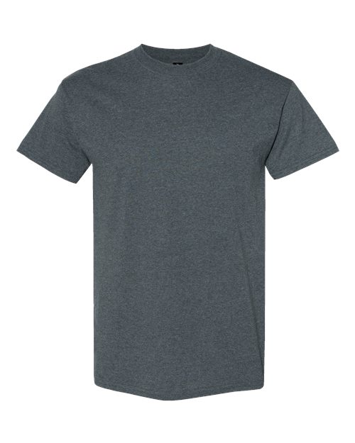 Unisex Heavy Cotton T-shirt by Gildan, gray crew neck cotton tee with short sleeves and classic fit.