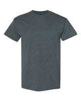 Unisex Heavy Cotton T-shirt by Gildan, gray crew neck cotton tee with short sleeves and classic fit.