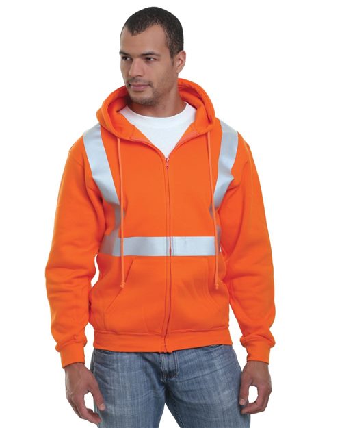 Men's USA-Made Hi-Visibility Full-Zip Hooded Sweatshirt - AKD Ink