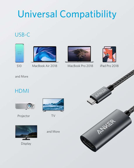 Anker 310 USB-C Adapter for charging with 4K HDMI port, compact design, connects USB-C devices to HDMI displays.