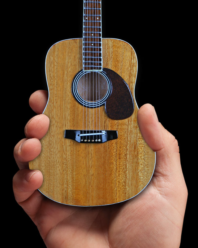 Miniature Classic Dreadnought acoustic guitar replica by AXE HEAVEN® with natural wood finish, collectible miniature guitar display