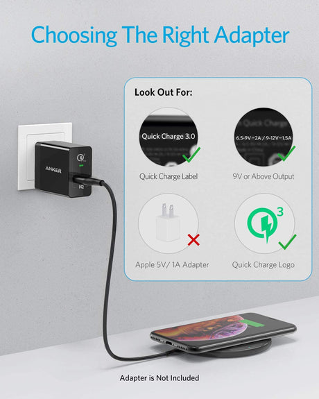 Anker 313 wireless charging pad for charging compatible smartphones, slim black pad with smooth surface and LED indicator.