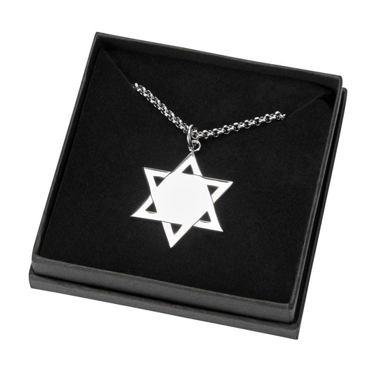 Stainless Steel 1.375" Star Of David Necklace With 18" Stainless Steel Chain