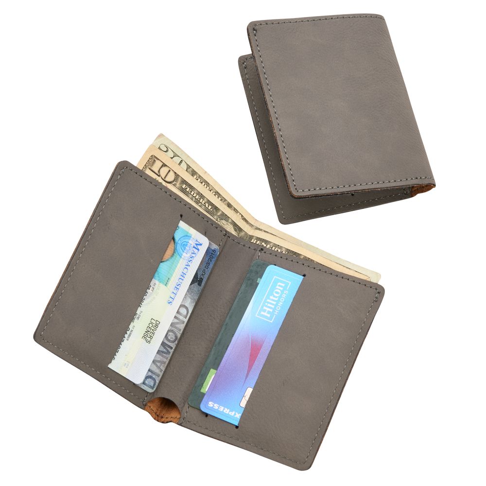 Leatherette Wallet, Grey 4" X 3.25"