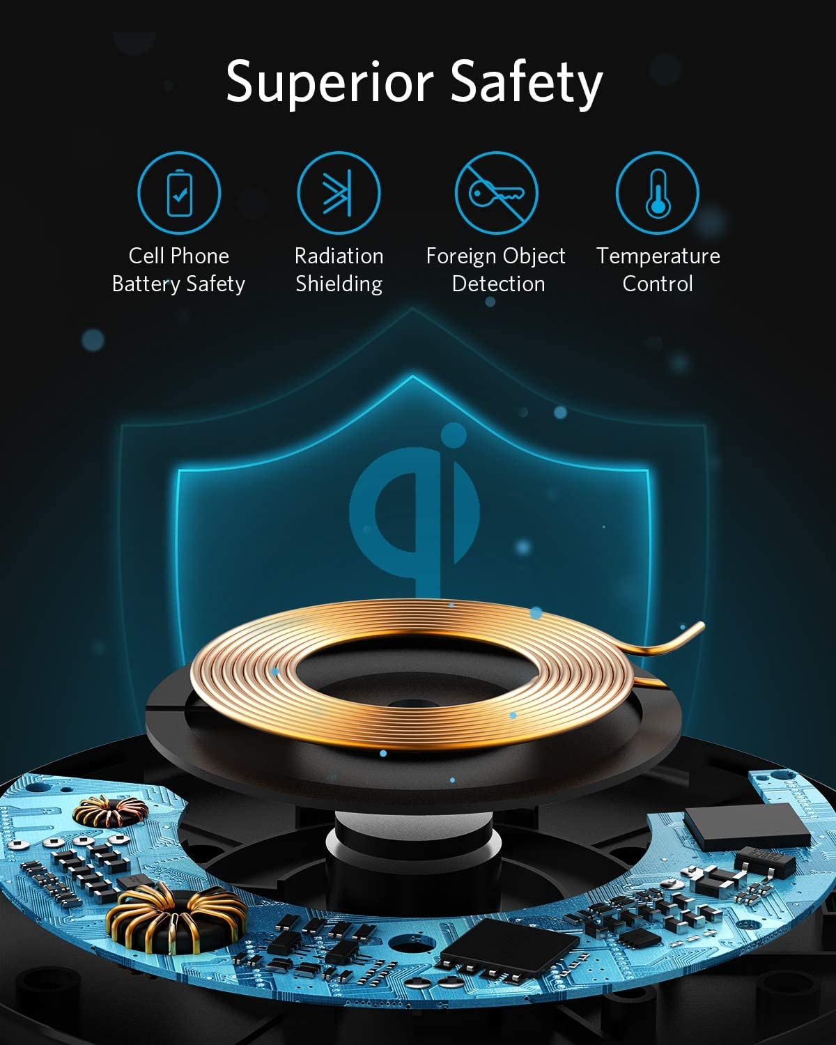 Anker 313 wireless charging pad for smartphones, sleek black pad with charging indicator light, designed for wireless device charging.