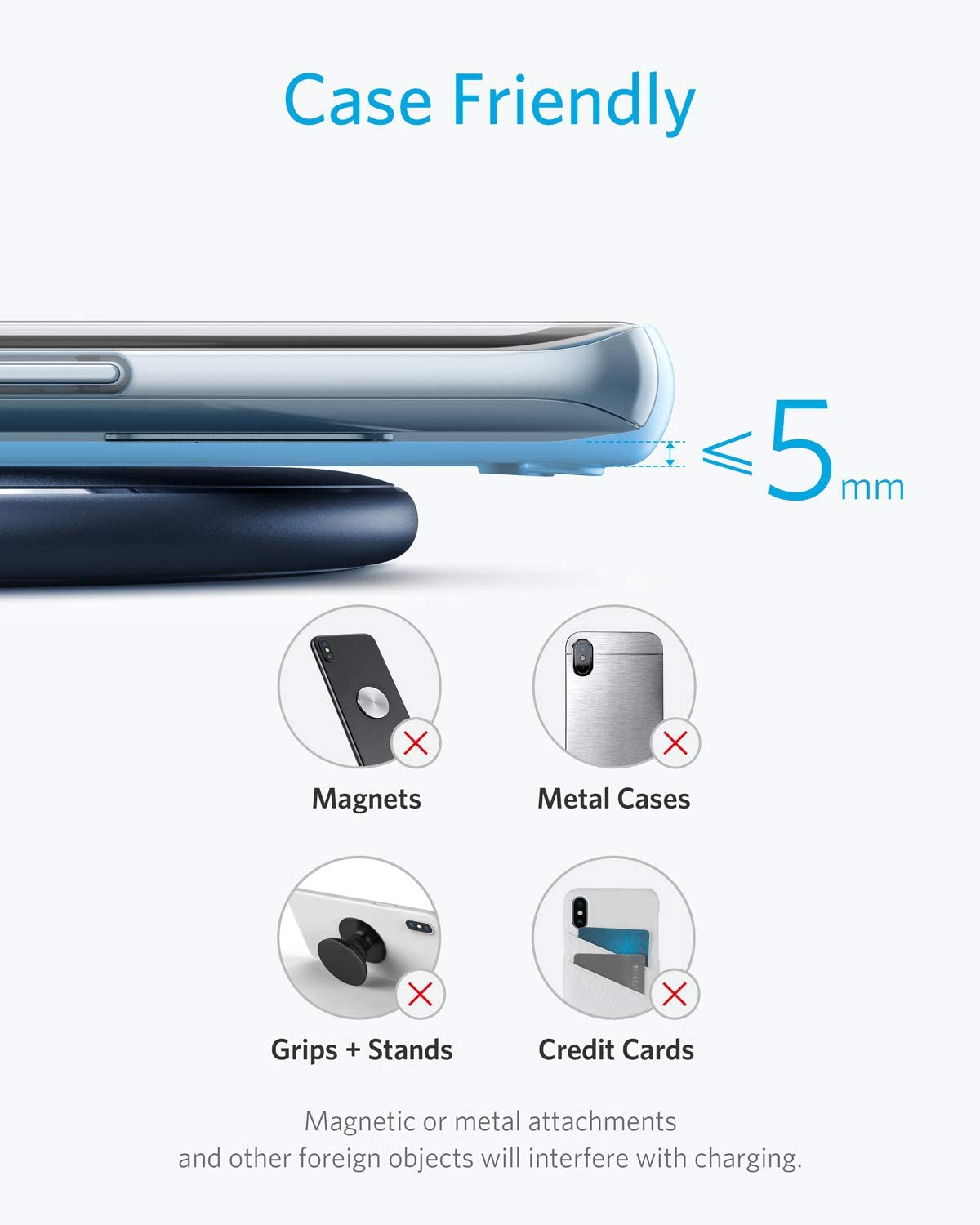Anker 313 wireless charging pad for smartphones, slim and compact charging accessory with a smooth surface.