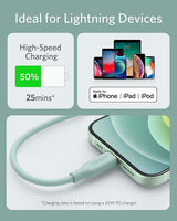 Anker 641 USB-C to Lightning cable, 3 ft silicone design, shown in black with flexible, durable construction for charging Apple devices.