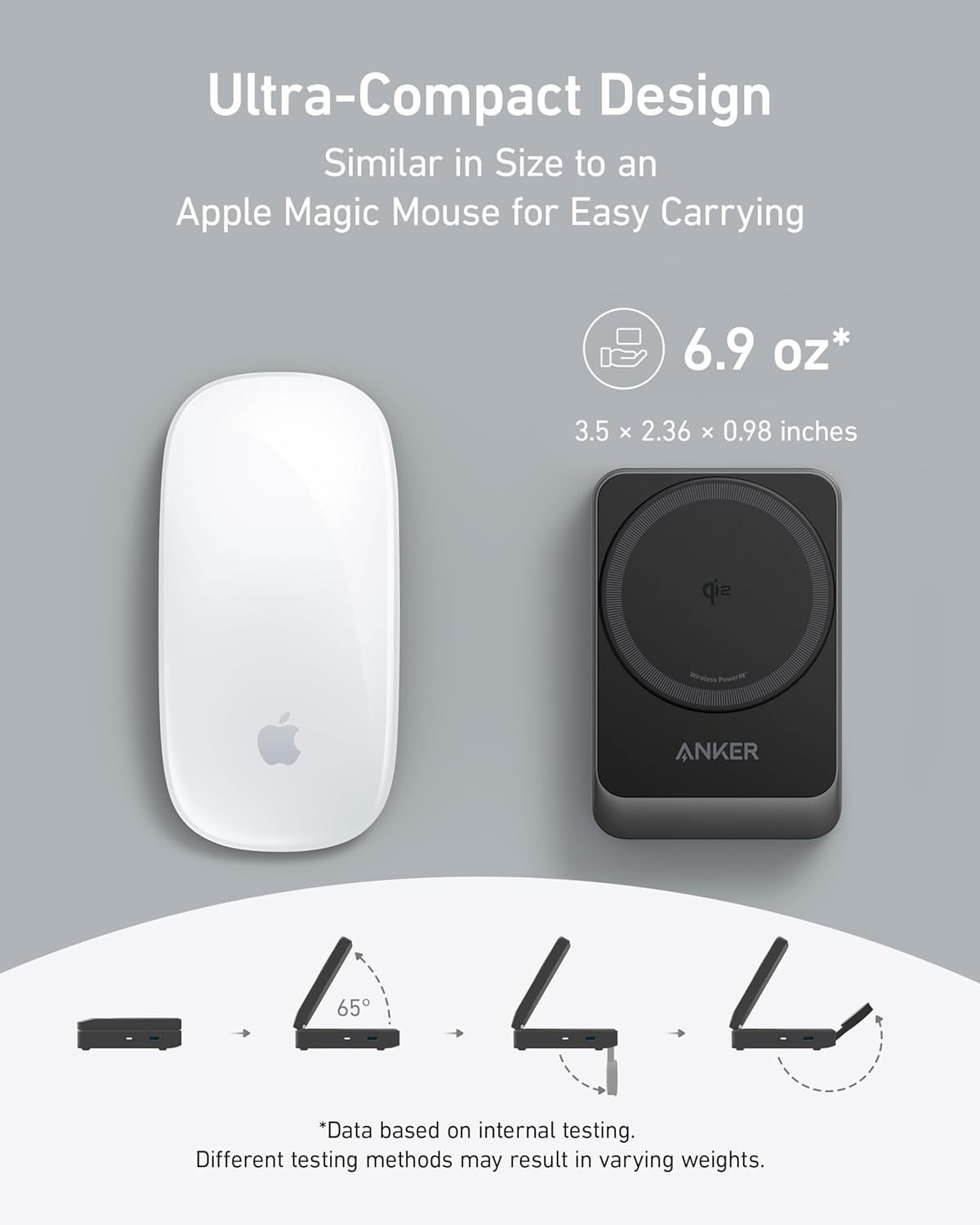 Anker MagGo wireless charging station, foldable 3-in-1 design with multiple charging pads for phone, watch, and earbuds.
