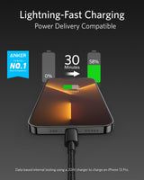 Anker 331 USB-C to Lightning charging cable with braided design, suitable for Apple devices, shown on a white background.
