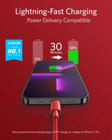 Anker 331 USB-C to Lightning charging cable, white, with USB-C connector on one end and Lightning connector on the other.
