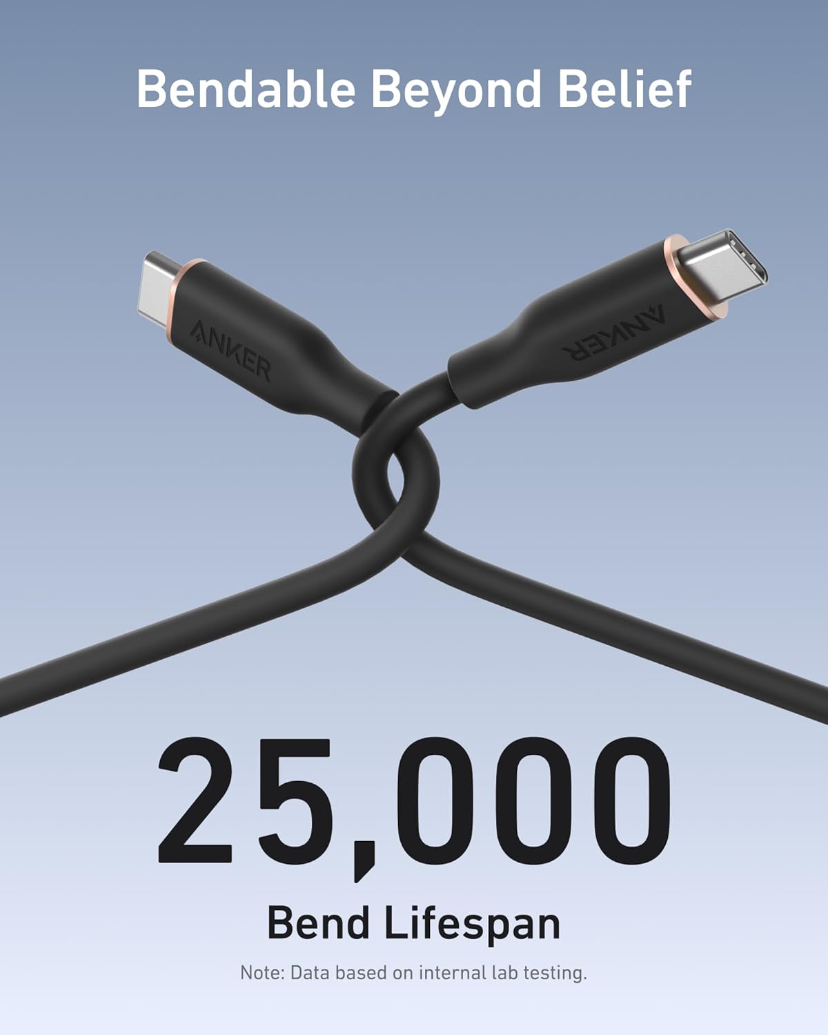 Anker 643 USB-C to USB-C silicone charging cable, durable and flexible, designed for fast data and power transfer.
