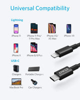 Anker 331 USB-C to Lightning charging cable, white, with USB-C and Lightning connectors on a white background.