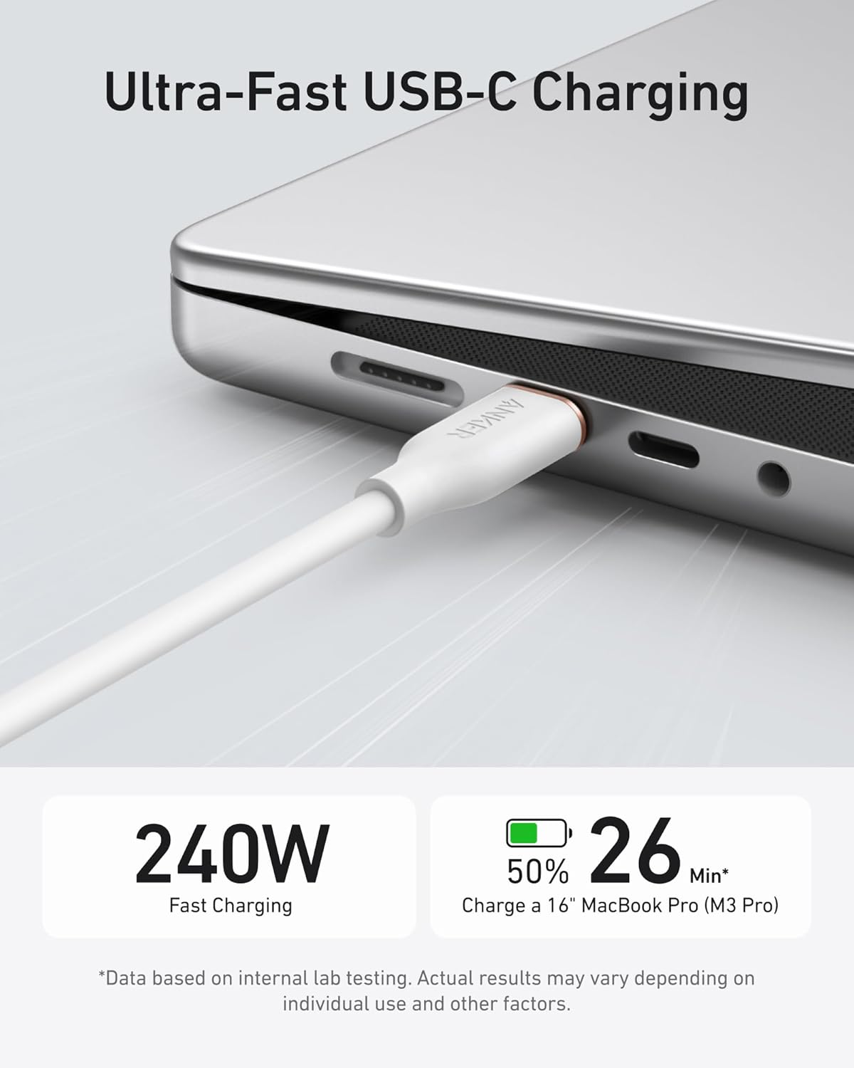 Anker 643 USB-C to USB-C silicone charging cable, durable and flexible for fast device charging.