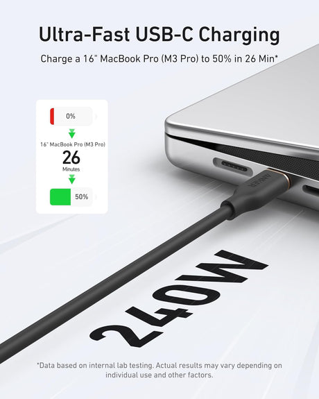 Anker 643 USB-C to USB-C silicone charging cable with flow design, shown in close-up view.