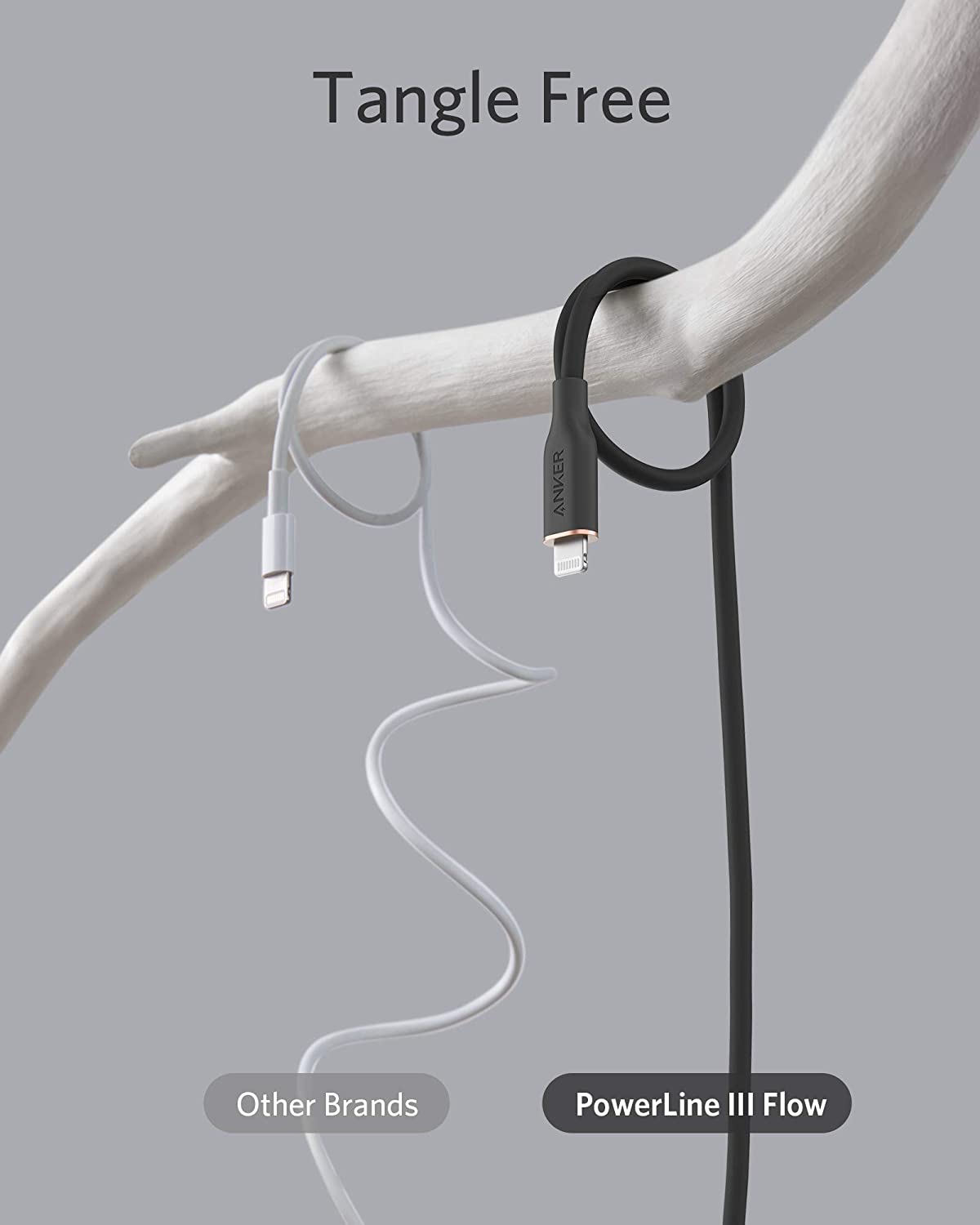 Anker 641 USB-C to Lightning cable, 3 ft silicone Flow model, showing the flexible, durable cable with USB-C and Lightning connectors