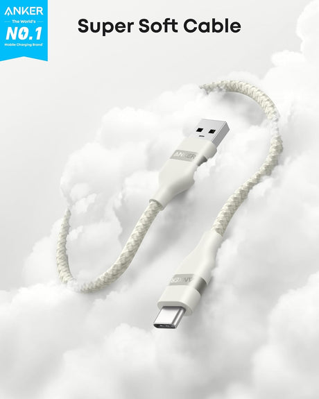 Anker upcycled braided USB-A to USB-C cable in 3 ft or 6 ft length, featuring durable woven design for fast charging and data transfer.