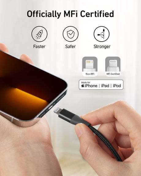Anker 551 USB-A to Lightning charging cable in black, 6 feet long, with a durable flexible design and USB-A connector visible.