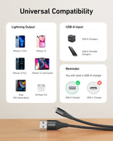 Anker 551 USB-A to Lightning charging cable, 6-foot black cable shown coiled on a plain background.