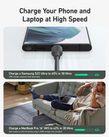 Black Anker 543 USB C to USB C charging cable, 10 ft long, designed for fast 240W power transfer and durable construction.