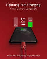 Red Anker 331 USB-C to Lightning charging cable, 6ft length, designed for fast charging and durable connection.
