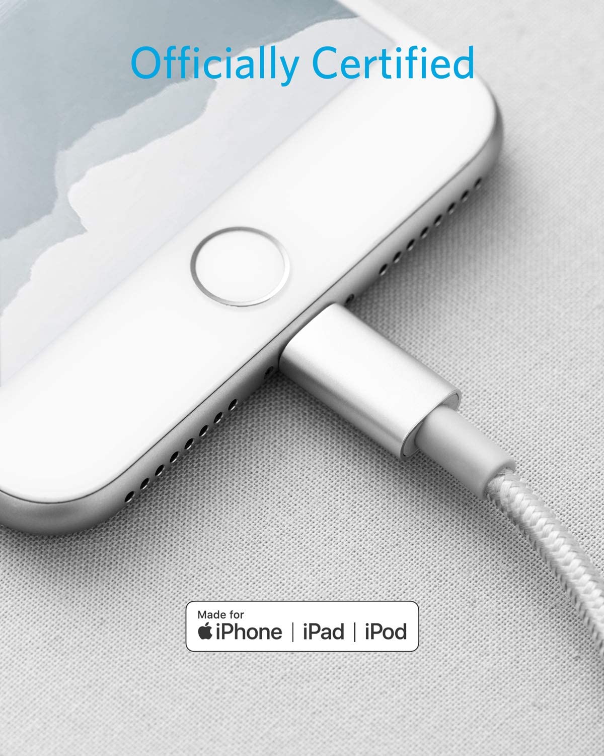 Anker 331 USB-C to Lightning charging cable, 6ft silver color, designed for fast device charging and data transfer.