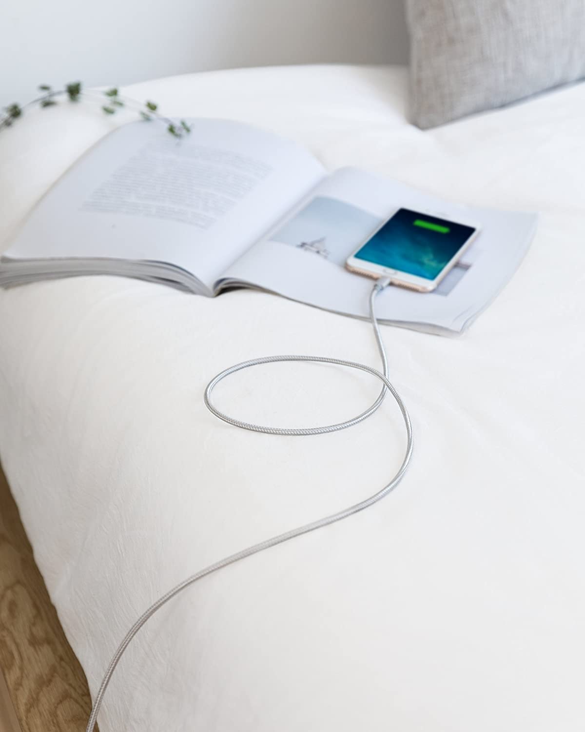 Anker 331 USB-C to Lightning cable, 6ft silver charging cable for Apple devices, showing the cable and connectors.