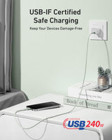Anker 6ft green USB-C to USB-C cable, upcycled braided design, supports 240W fast charging, durable and flexible for devices.