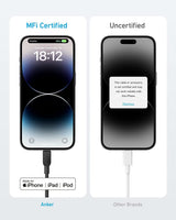 Anker 310 USB-C to Lightning cables, 6 ft length, black, 2-pack, durable charging and syncing cables for Apple devices.