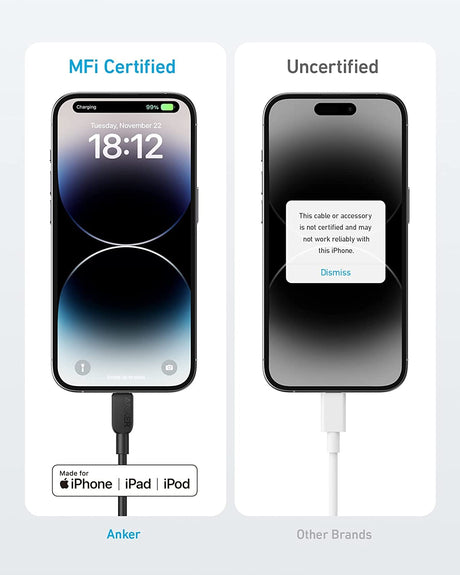 Anker 310 USB-C to Lightning cables, 6 ft length, black, 2-pack, durable charging and syncing cables for Apple devices.
