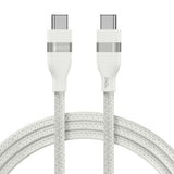 Anker 6ft white USB-C to USB-C cable with upcycled braided design, capable of 240W charging, shown coiled on a white background.
