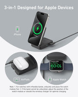 Anker MagGo wireless charging station foldable 3-in-1 with multiple charging pads for phone, smartwatch, and earbuds.
