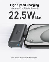 Anker Nano Power Bank with built-in USB-C connector, compact portable charger for quick device charging.