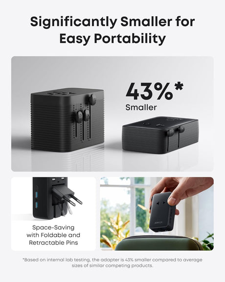 Anker Nano 5-in-1 travel adapter with multiple USB ports and compact design for convenient charging on the go.