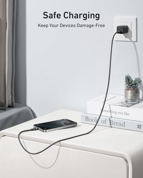Anker USB-C to USB-C cable, 3 ft or 6 ft, braided upcycled design, supports 240W charging, shown in black with reinforced connectors.