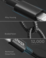 Anker 331 USB-C to Lightning charging cable, white, with USB-C connector on one end and Lightning connector on the other.