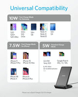 Anker 313 wireless charging stand with a sleek design for fast charging compatible smartphones.