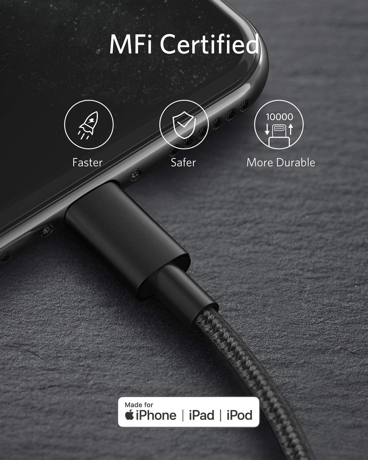 Anker 331 USB-C to Lightning charging cable, white, with USB-C connector and Lightning connector for fast device charging.