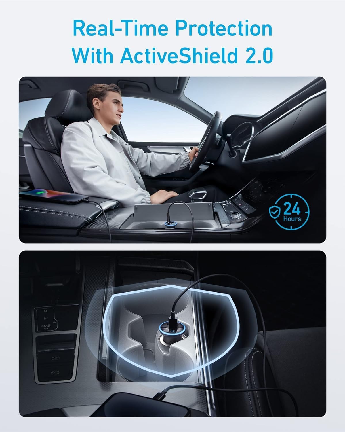 Anker 323 Car Charger with 52.5W power output, compact design, and multiple USB ports for fast device charging in vehicles.