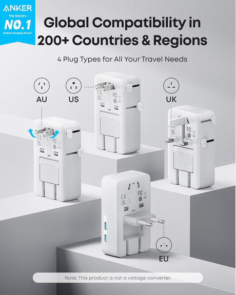 Anker Nano 20W 5-in-1 travel adapter with multiple ports, compact design, and versatile power options for smartphones and devices.