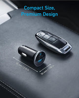 Anker 323 Car Charger with 52.5W power output, compact design, and multiple USB ports for fast device charging in a vehicle.