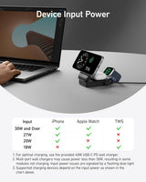 Anker MagGo foldable 3-in-1 wireless charging station with space for phone, earbuds, and watch on a sleek surface.
