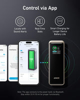 Anker Prime 27K Power Bank with 250W charging port, portable power bank for fast device charging, black rectangular design
