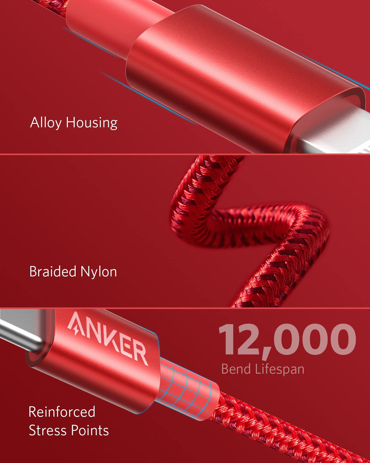 Anker 331 USB-C to Lightning charging cable, showing a close-up of the cable with USB-C and Lightning connectors.