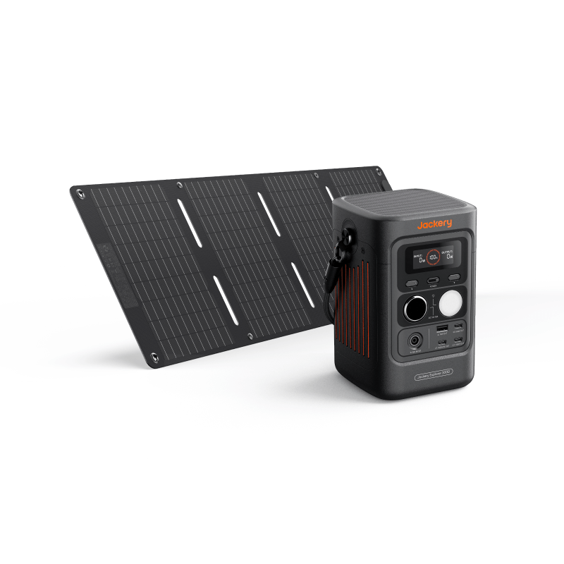 Jackery Explorer 300D portable power station with multiple outlets and compact design for outdoor and emergency use.