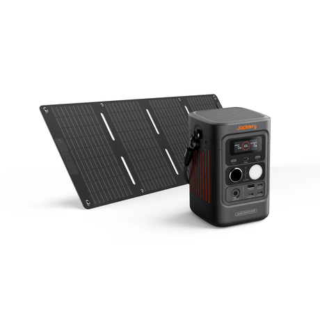 Jackery Explorer 300D portable power station with multiple outlets and compact design for outdoor and emergency use.