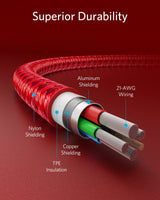 Anker 331 USB-C to Lightning charging cable, white flexible cable for iPhone and Apple devices, close-up view