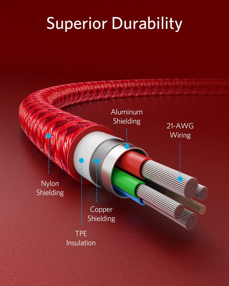 Anker 331 USB-C to Lightning charging cable, white flexible cable for iPhone and Apple devices, close-up view