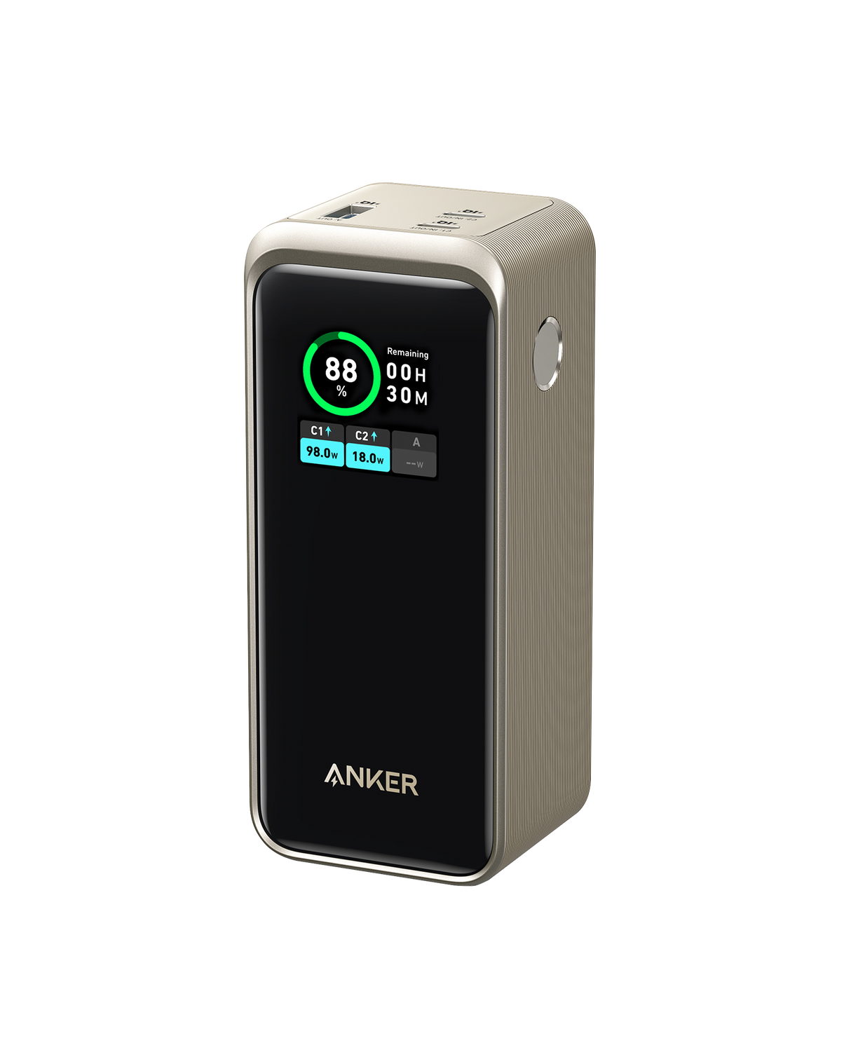 Anker Prime 20K 200W power bank for charging devices, featuring sleek design and multiple ports for fast mobile power.